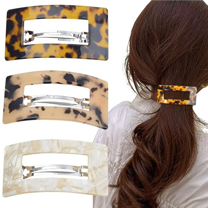 Tortoise Shell Hair Barrettes Banana Claw Clips French Large Design Square Cellulose Acetate Acce... | Amazon (US)