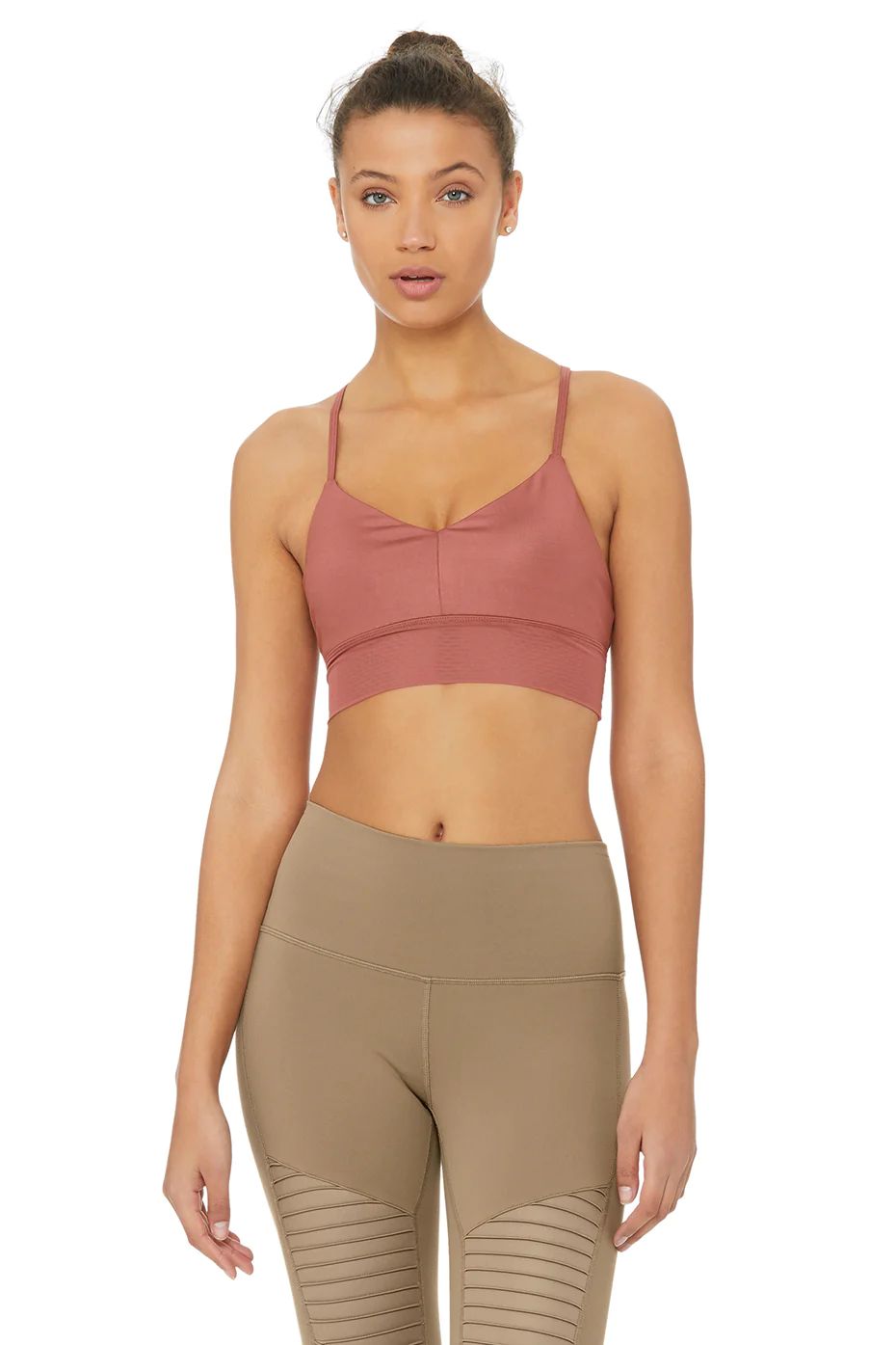 Alo YogaÂ® Women's Lavish Bra - Rosewood Glossy/Rosewood - Size - L - Glossy / Micro Mesh | Alo Yoga