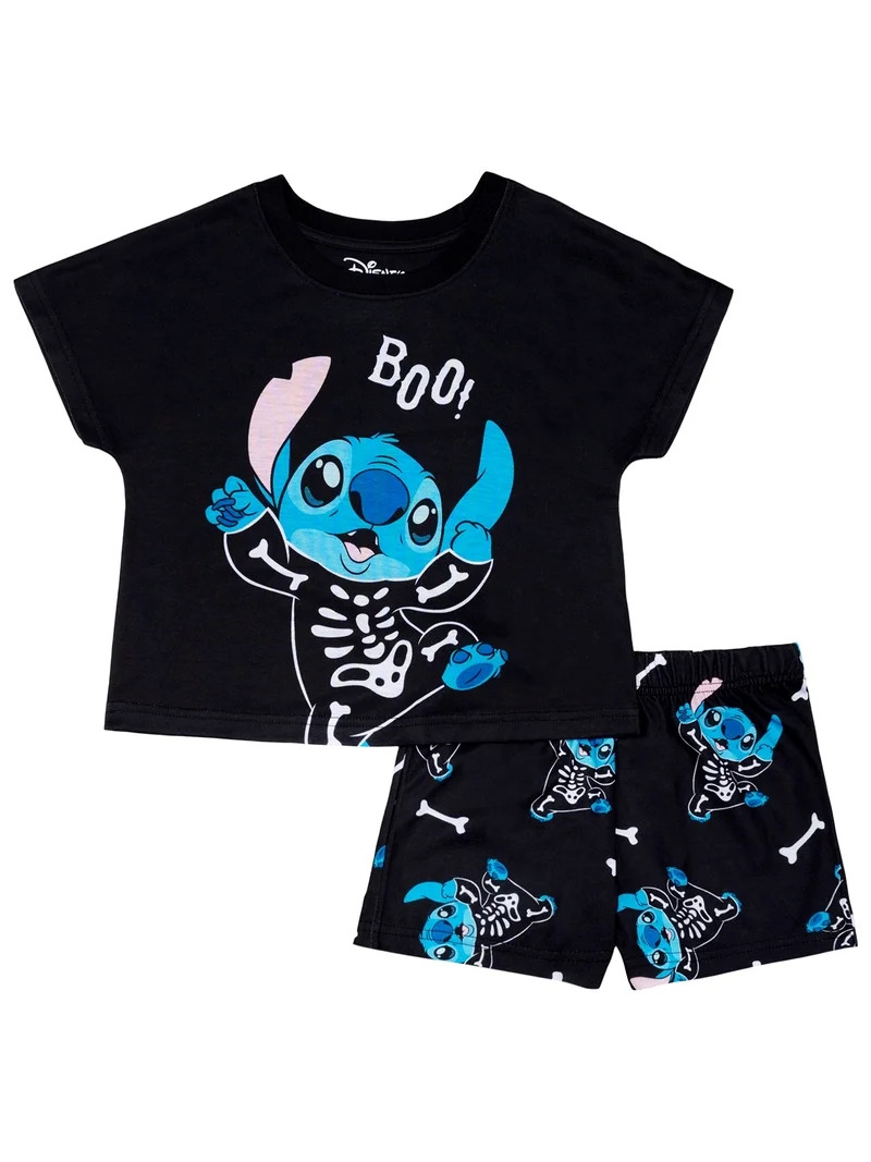 Lilo & Stitch Girls Short Sleeve Top and Short Pajama Set, 2-Piece, Sizes 4-12 | Walmart (US)