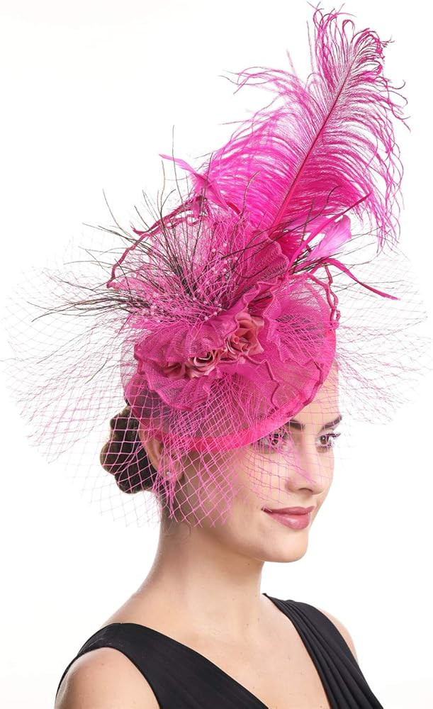 SAFERIN Fascinator for Women Hair Clip Hat Bowler Feather Flower Veil Wedding Party Hat Tea Hat | Amazon (US)