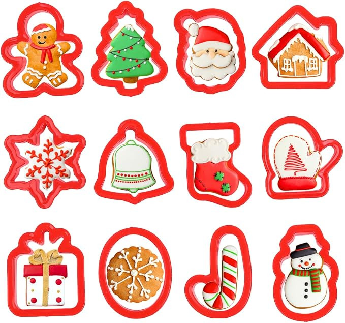 12 Pieces Christmas Cookie Cutters,Plastic Cookie Cutter Set,Holiday Cookie Biscuit Cutter Set - ... | Amazon (US)