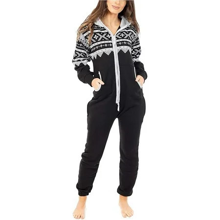 Women s Fleece Non-Footed One Piece Sleepwear Adult Hooded Pajamas Ladies Bodysuit Jumpsuits | Walmart (US)