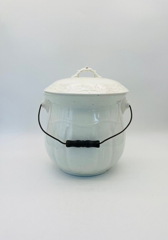 Antique White Porcelain Chamber Pot With Black Wooden Handle - Etsy | Etsy (US)