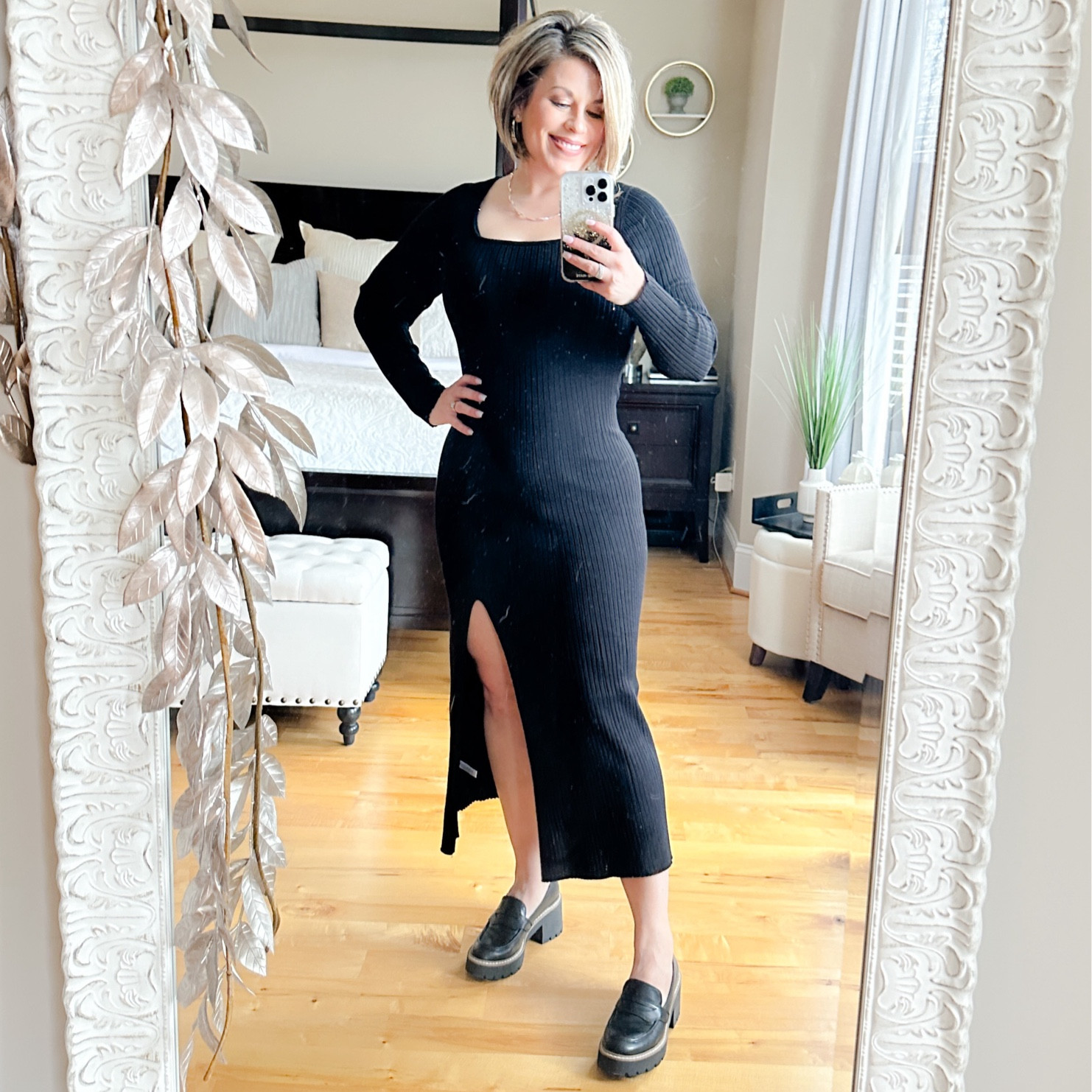 Gotta love a cute little black midi dress that hugs you perfectly, but is also super comfy at the same time! 🖤 🖤🖤  Also, kinda turning into a loafer girl. 🤗 I’ve always been a high heels girl, but I must say, my loafers are growing on me and I think they look super fab with this dress! 🤗🤌🏼

Tags : date night outfit, black dress, loafers

#LTKstyletip #LTKmidsize #LTKfindsunder100