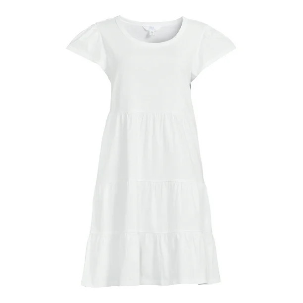 Time and Tru Women's Short Sleeve Tiered Knit Dress | Walmart (US)
