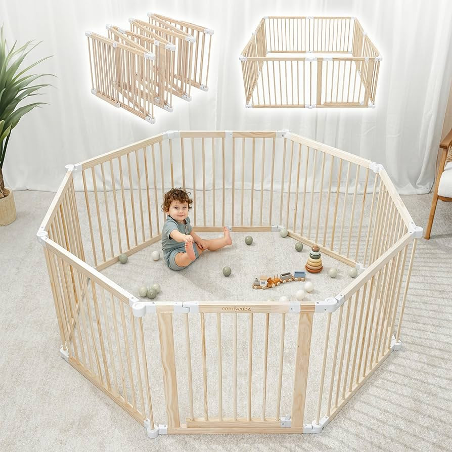 Comfy Cubs Baby Gate Playpen - 57 x 57 x 25 in, Extends Up to 228” - Pine Wood Foldable Playpen... | Amazon (US)