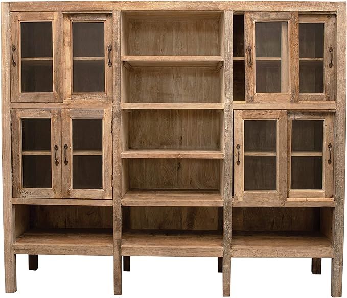 Creative Co-Op Wood Glass Doors Cabinet, Natural | Amazon (US)