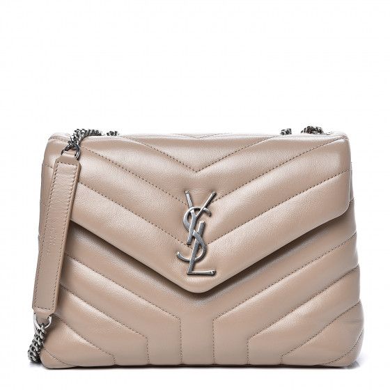 SAINT LAURENT Calfskin Y Quilted Monogram Small Loulou Chain Satchel Nude Powder | Fashionphile