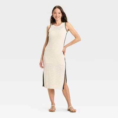 Women's Openwork Midi Sweater Dress - Universal Thread™ Cream | Target