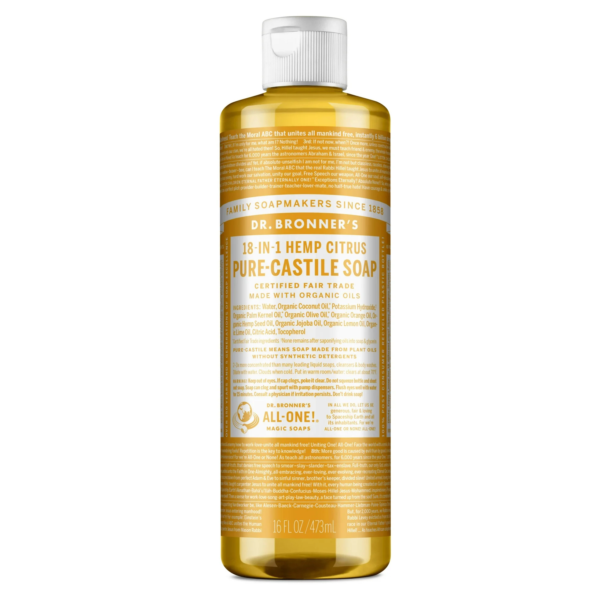 Dr. Bronner's Pure-Castile Liquid Soap – Citrus – 16 oz | Walmart (US)