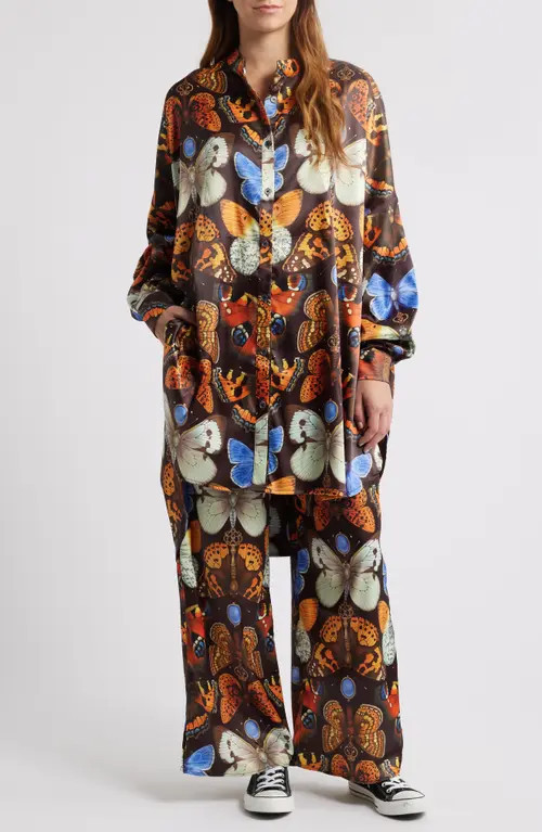 Dressed in Lala Mother Monarch Oversize Satin Button-Up Shirt & Wide Leg Pants Set at Nordstrom, Size Large | Nordstrom