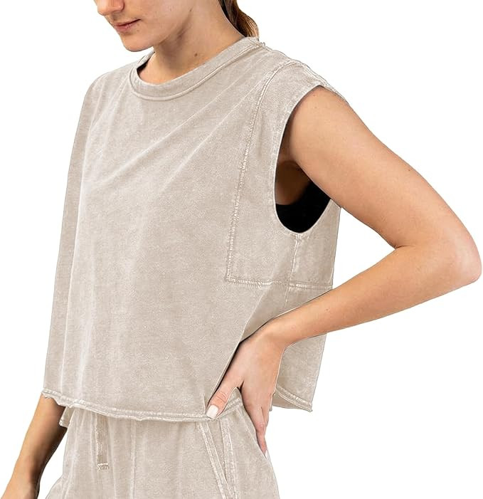 Acid Wash Tank Tops for Women Vintage Cropped Sleeveless Tee Summer Casual Cotton Shirts Workout ... | Amazon (US)