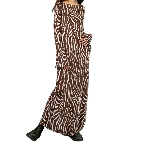 Peyakidsaa Women Long Maxi Dress Zebra Print Long Sleeve Flared Cuff One-piece | Walmart (US)