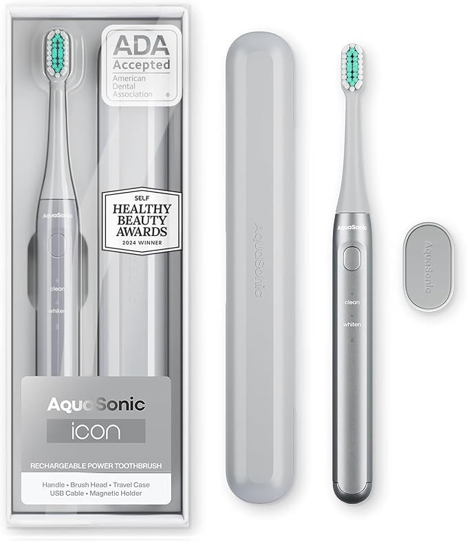 Aquasonic Icon ADA-Accepted Rechargeable Toothbrush | Magnetic Holder & Slim Travel Case | 2 Brus... | Amazon (US)