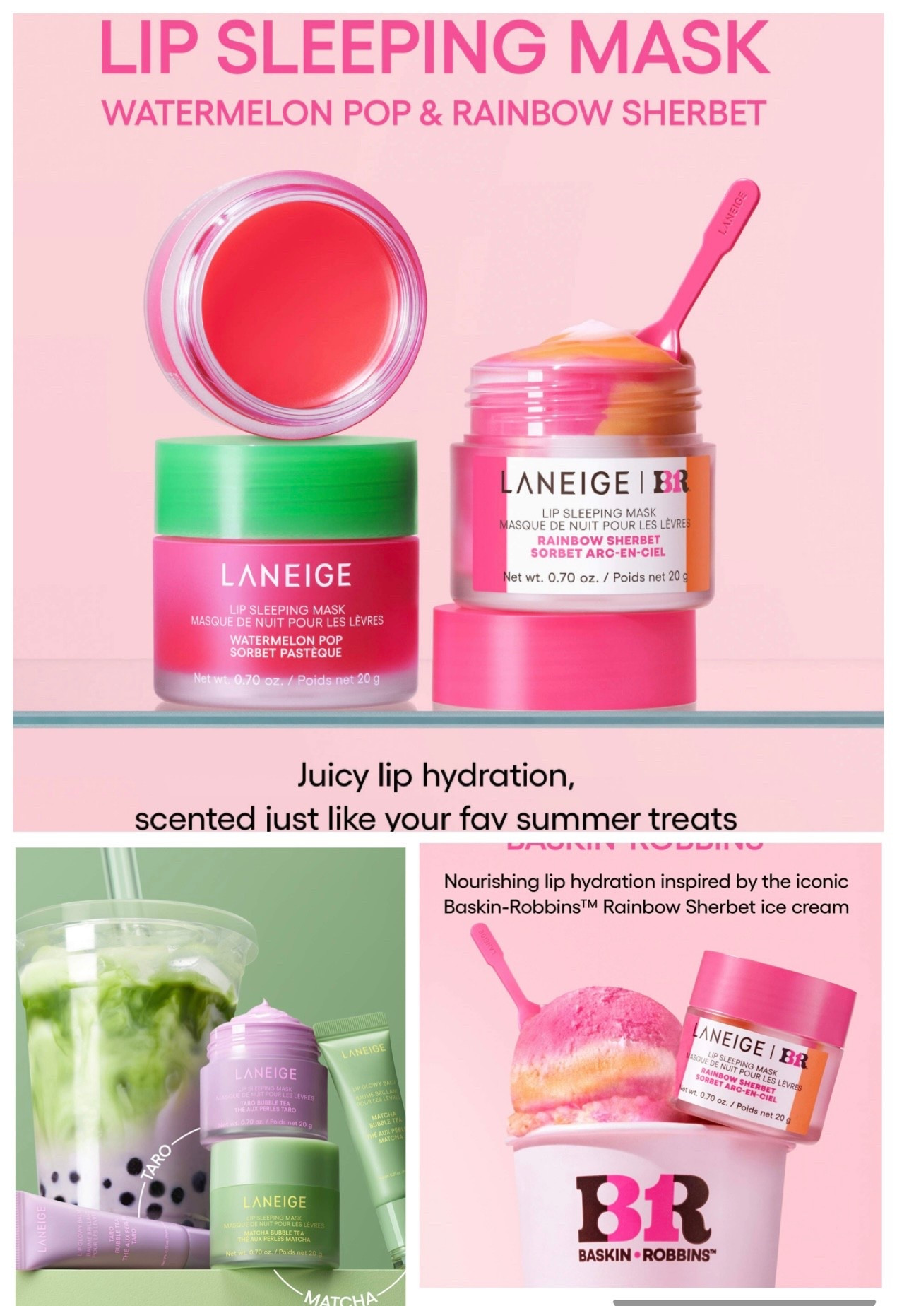 Oooh new Laneige lip sleeping mask flavors for the summer. They come with their own little scoop, too!! Matcha, Taro, Rainbow Sherbet, & Watermelon Pop 🤗🥰

#LTKBeauty