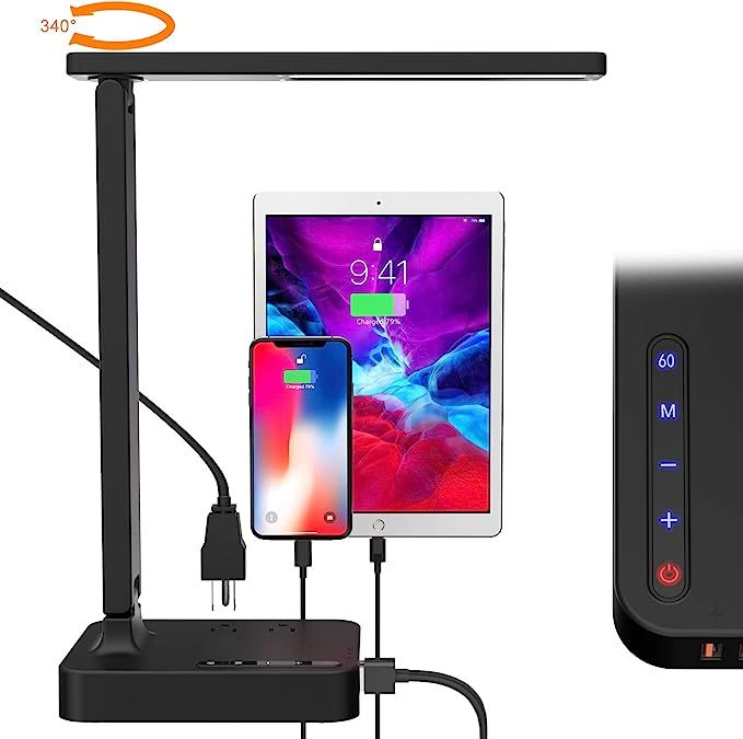 COZOO LED Desk Lamp with 3 USB Charging Ports and 2 AC Outlets,3 Color Temperatures & 3 Brightnes... | Amazon (US)