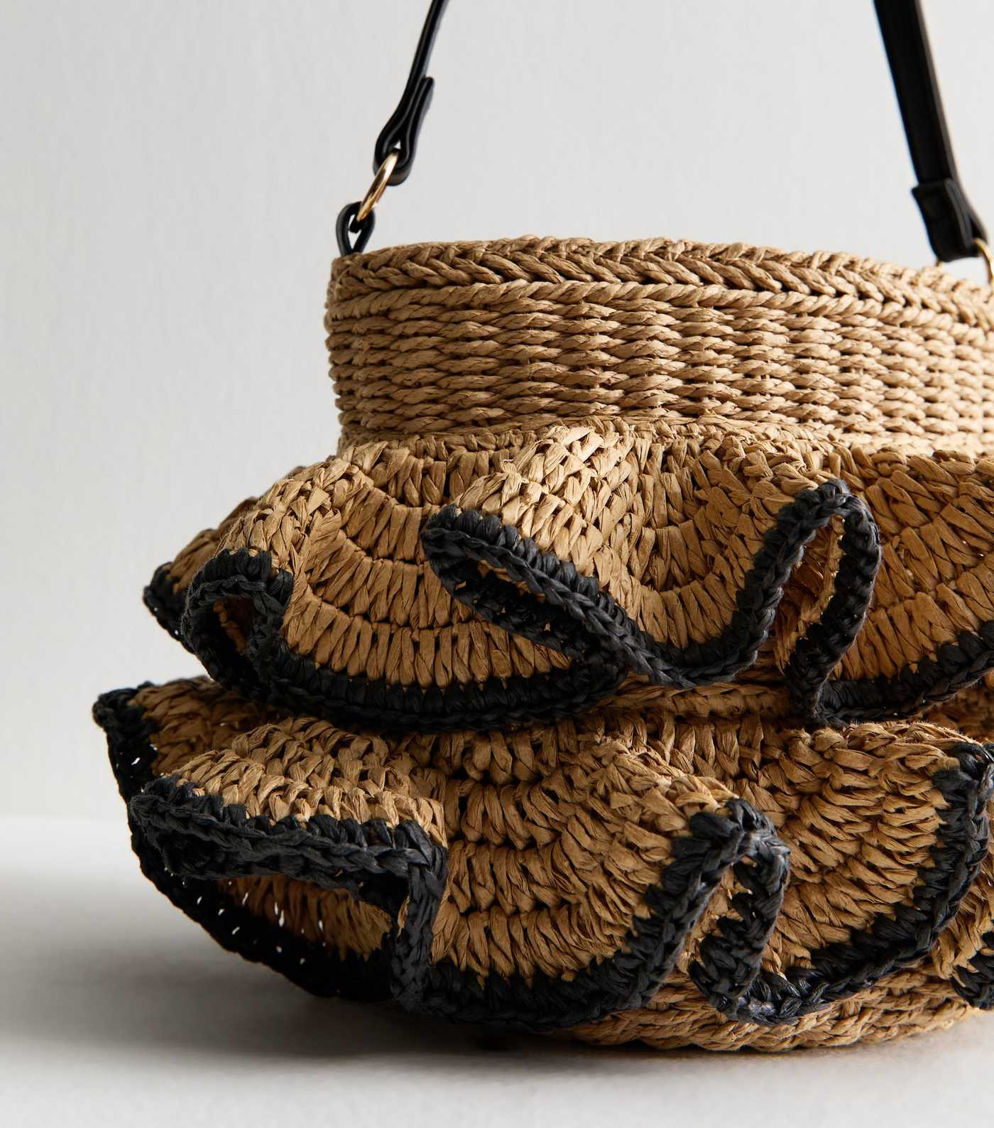 Stone Raffia Look Ruffled Bucket Bag | New Look | New Look (UK)