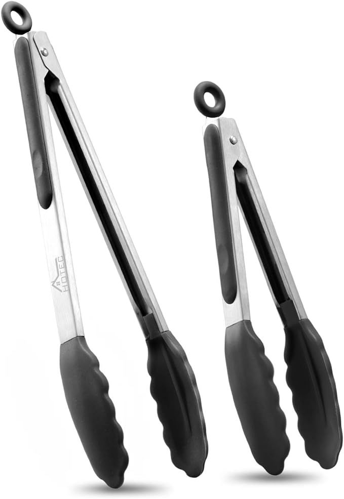 Hotec Premium Stainless Steel Locking Kitchen Tongs with Silicon Tips, Set of 2-9" and 12" | Amazon (US)