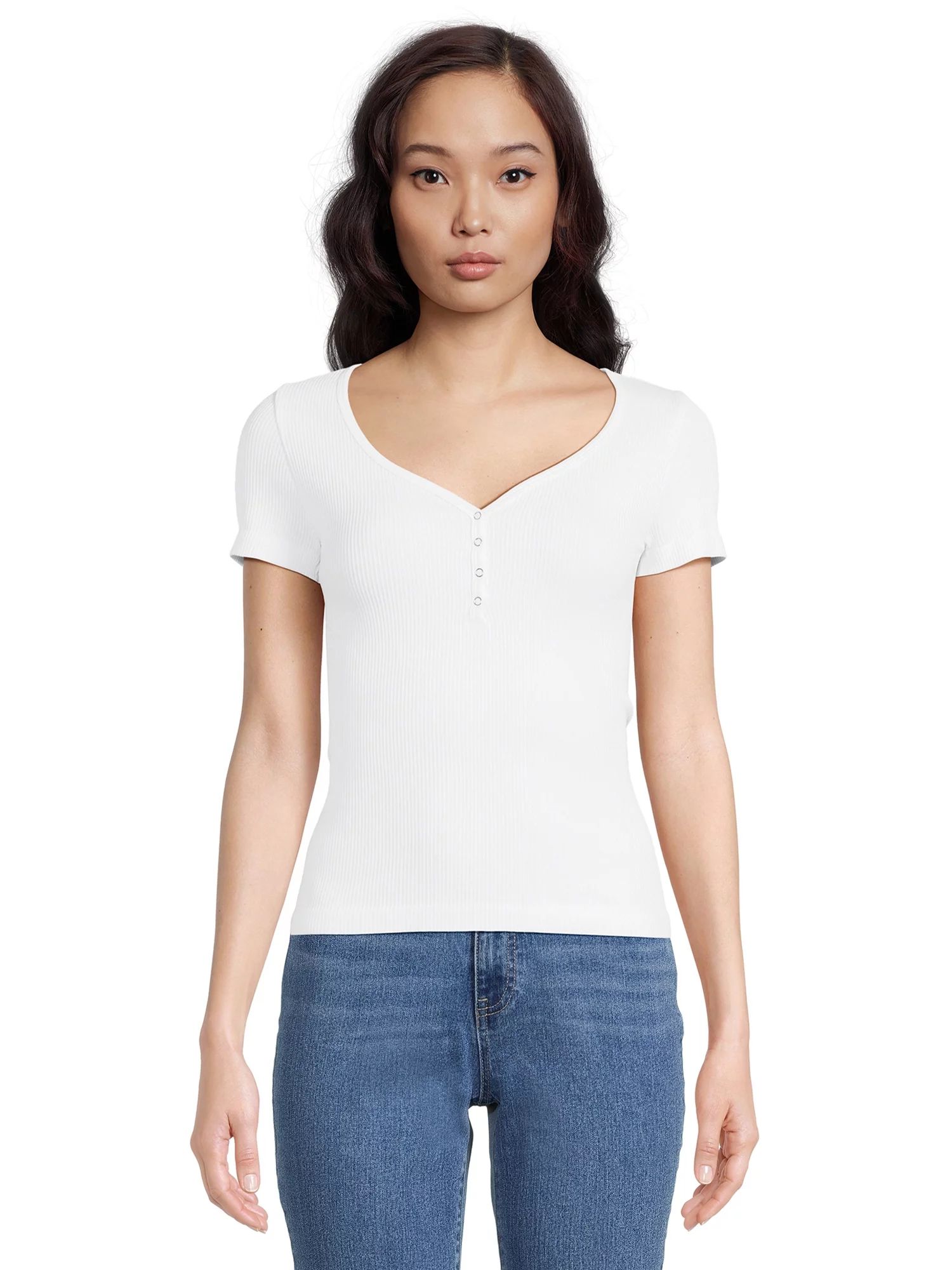 No Boundaries Juniors V-Neck Henley Top | Walmart (US)