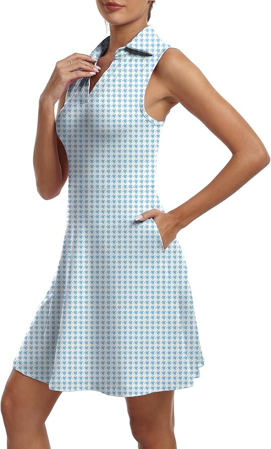 FKEEP Women's Golf Tennis Dress V-Neck with Shorts and Pocket Workout Athletic Dresses | Amazon (US)