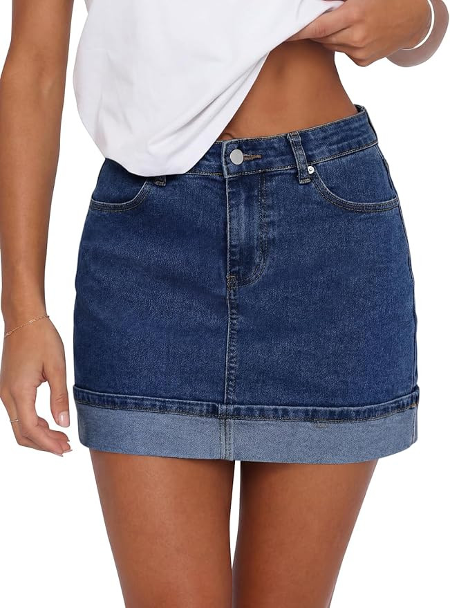 Tankaneo Womens High Waisted Mini Denim Skirt Summer Stretch Folded Hem Trendy Y2K Bodycon Jean S... | Amazon (US)