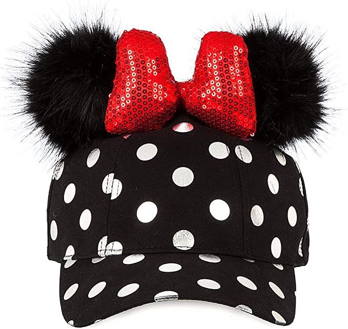 Disney Minnie Mouse Polka Dot Pom Pom Baseball Cap with Bow Black : Clothing, Shoes & Jewelry | Amazon (US)