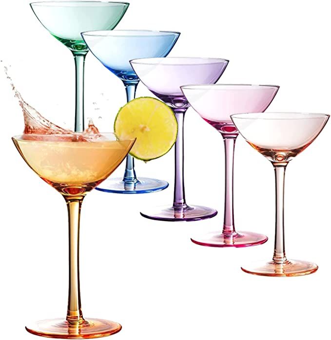 Colored Coupe Glasses | Set of 6 | 7 oz Classic Cocktail Glassware for Champagne, Martini, Manhat... | Amazon (US)