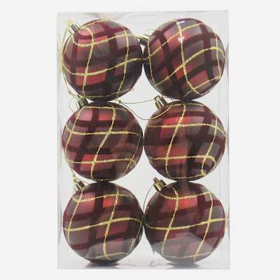 6-Count Burgundy Plaid Ornaments, 3.1" | At Home