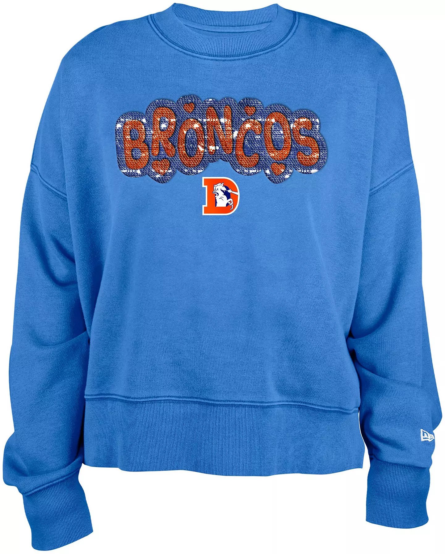 New Era Youth Denver Broncos Blue Sequin Flip Crew Pullover Sweatshirt | DICK'S Sporting Goods