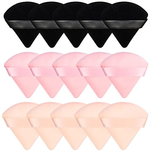 Pimoys 15 Pieces Powder Puff Face Soft Triangle Makeup Velour Puff, Beauty Sponge for Loose Powder and Cosmetic Foundation, Blender Makeup Tool (Black, Pink, Flesh) | Amazon (US)