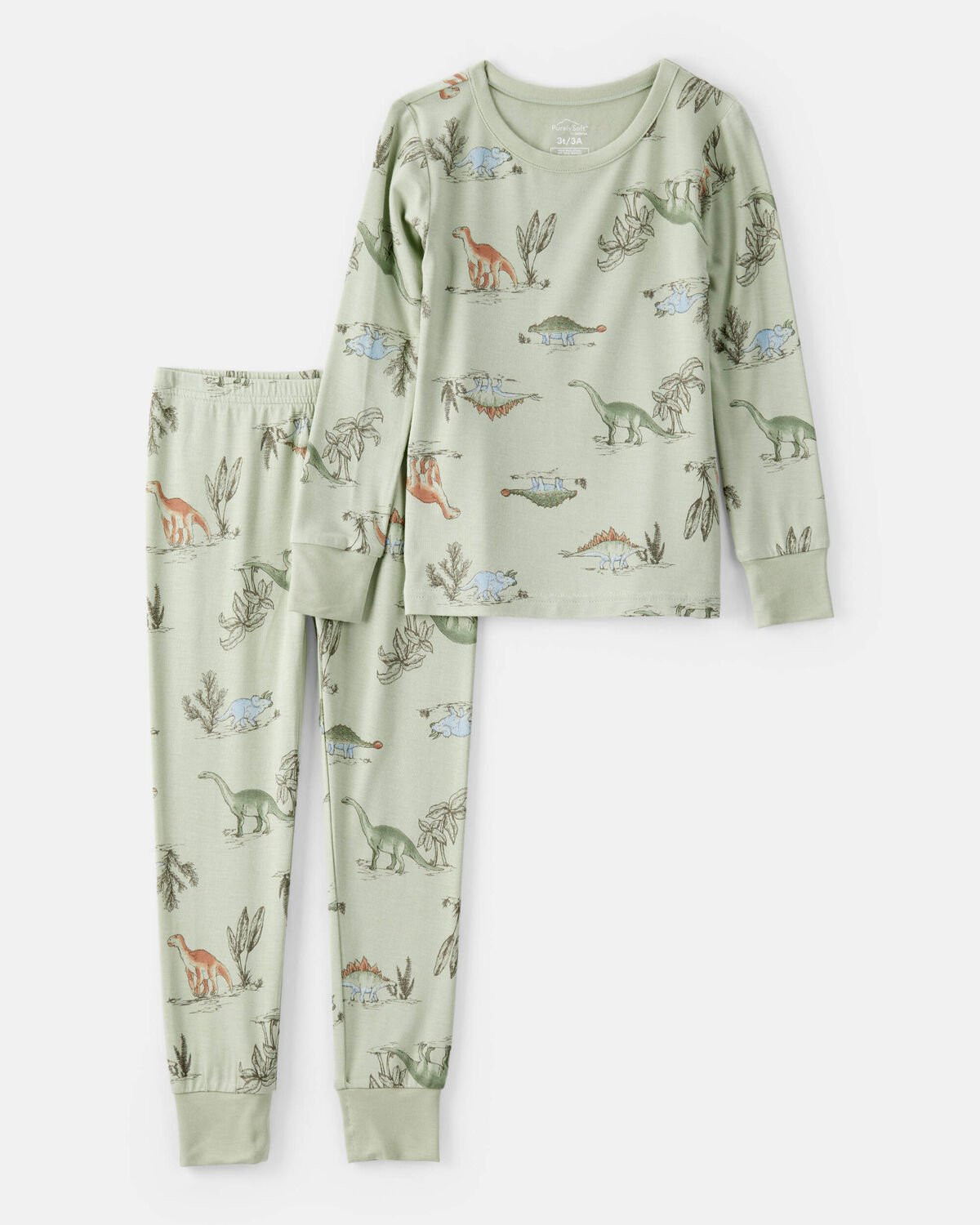 Toddler Boy Dinosaur Print PurelySoft Long-Sleeve 2-Piece Pajamas - Green | Carter's Inc