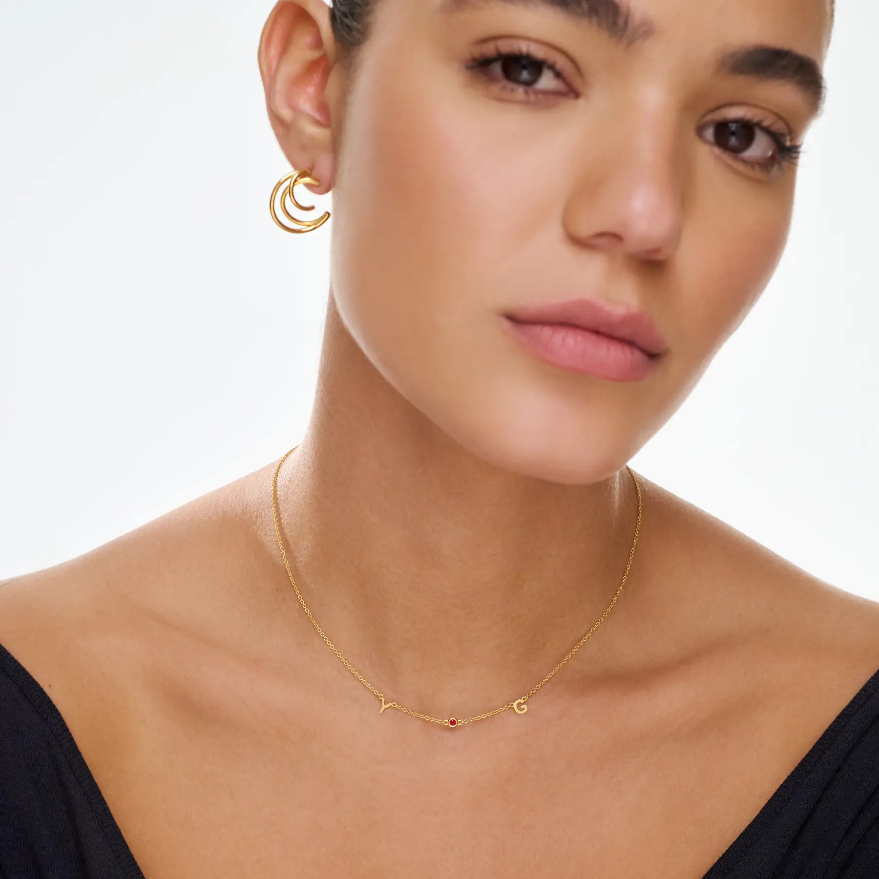 Inez Initial Necklace With Gemstones  - Gold Vermeil | Oak & Luna (US)