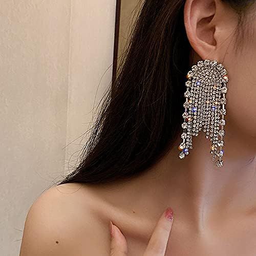 Wiwpar Fashion Long Chandelier Tassel Earrings Rhinestones Big Statement Chain Dangle Drop Earrin... | Amazon (US)