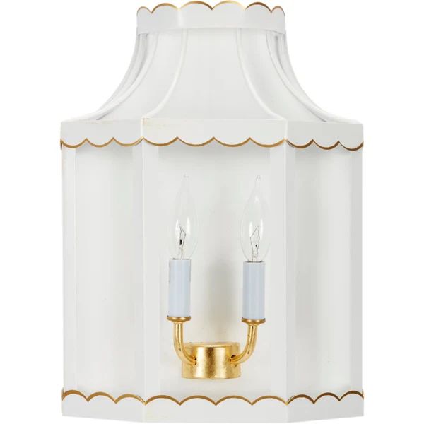 Eloise Glossy White & Gold Scalloped Metal Wall Sconce | Dashing Trappings