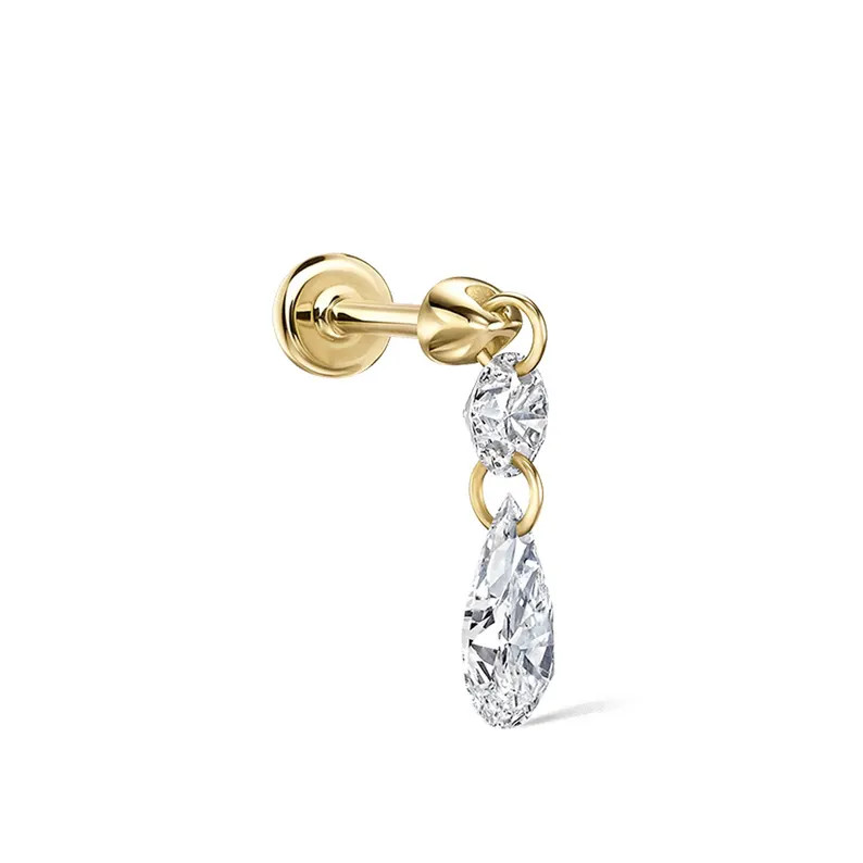 Floating Double Diamond Threaded Earring, 14K Solid Gold Jump Ring, Pear Shape Lab Grown Dangle D... | Etsy (US)