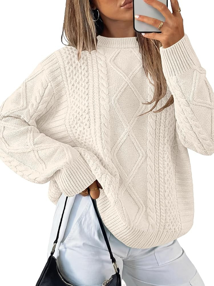 ANRABESS Women's Oversized Cable Knit Fall Pullover Sweaters | Amazon (US)