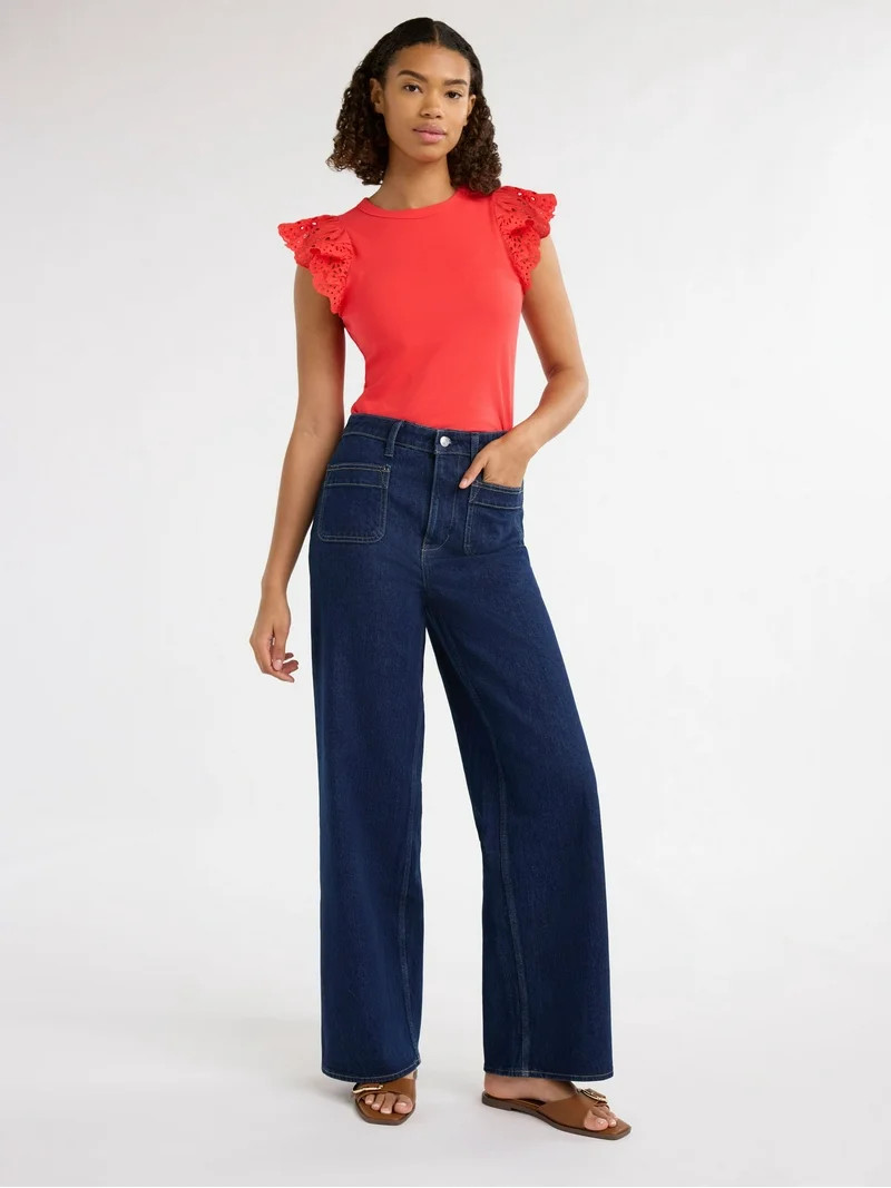 Free Assembly's Women's and Women's Plus Wide Leg Jeans with Patch Pockets, 30", 32", and 34" Ins... | Walmart (US)