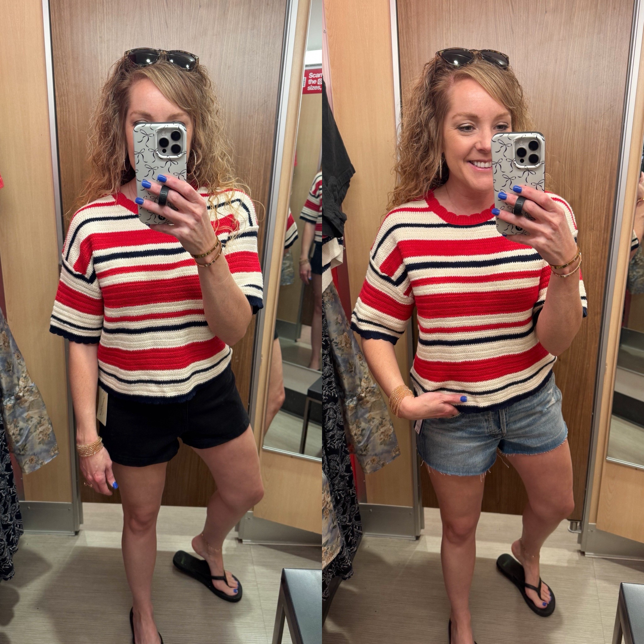 Target 🎯 outfit / Red white and blue outfit / patriotic outfit / Memorial Day outfit / 4th of July outfit / work top 

*Sweater- sized up to large (cropped)
*Black sailor shorts- size up in these. I went up 2 sizes. Wearing size 8. 
*Denim shorts- also sized up 2 sizes. Wearing size 8. 
*Sanuk flip flops- tts, size 8


#LTKOver40 #LTKFindsUnder50 #LTKTravel