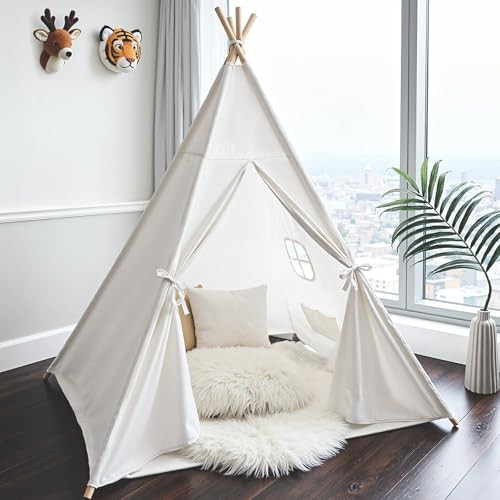 Sumbababy Teepee Tent for Kids, Cotton Canvas Indoor Play Tent, Foldable Toddler Sleepover Tents for Girls & Boys Slumber Party, Washable Gift Set | Amazon (US)