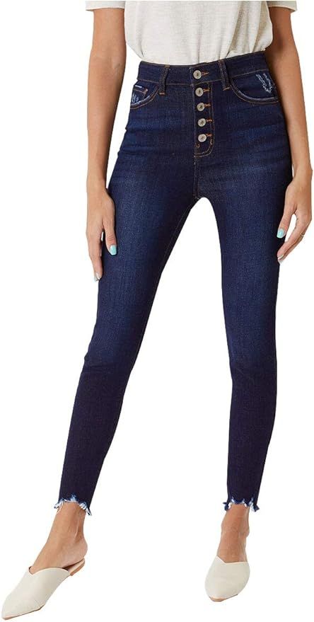 Kan Can Women's High Rise Button Fly Distressed Super Skinny Jeans | Amazon (US)
