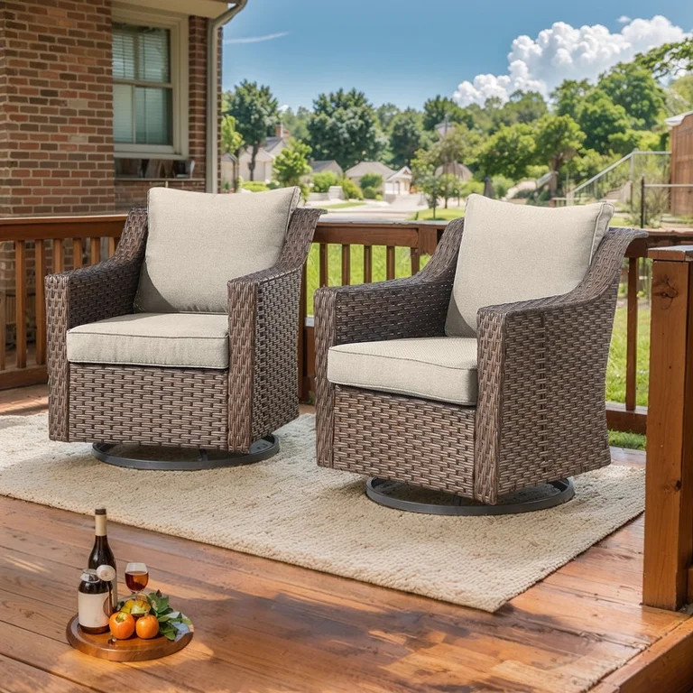 PARKWELL Outdoor Patio Swivel Glider Chair Set of 2,All-Weather Rattan Swivel Rocking Lounge Chai... | Walmart (US)