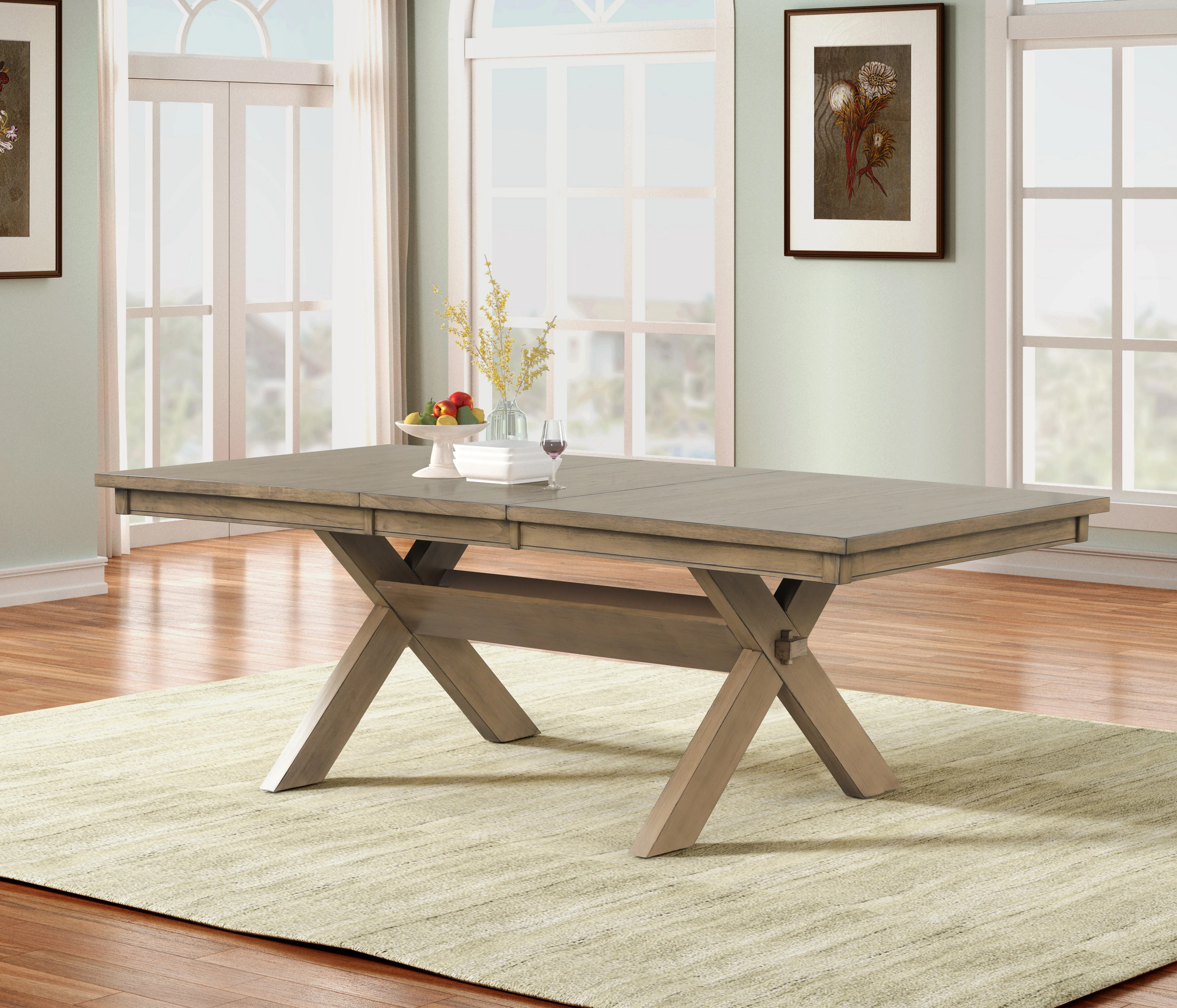 Roundhill Furniture Raven Wood Trestle Extendable Dining Table with Leaf, Glazed Pine Brown - Wal... | Walmart (US)
