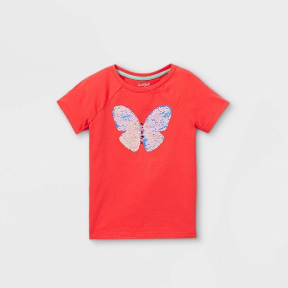 Girls' Flip Sequin Butterfly Short Sleeve T-Shirt - Cat & Jack™ Coral | Target