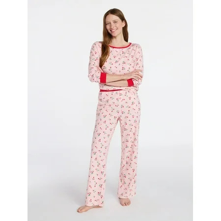 Joyspun Women's Mommy-Daughter Family Matching Cotton Blend Sleep Top and Pants Pajama Set, 2-Piece, Sizes XXS-3X | Walmart (US)