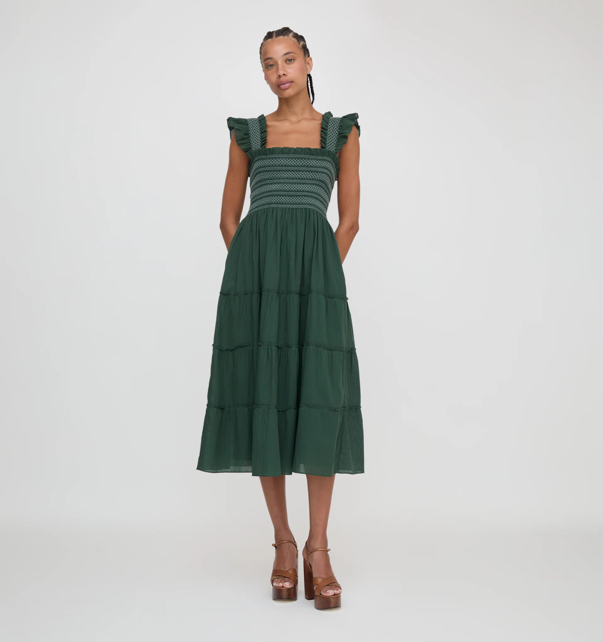 The Ellie Nap Dress - Green Shadow Stripe | Hill House Home