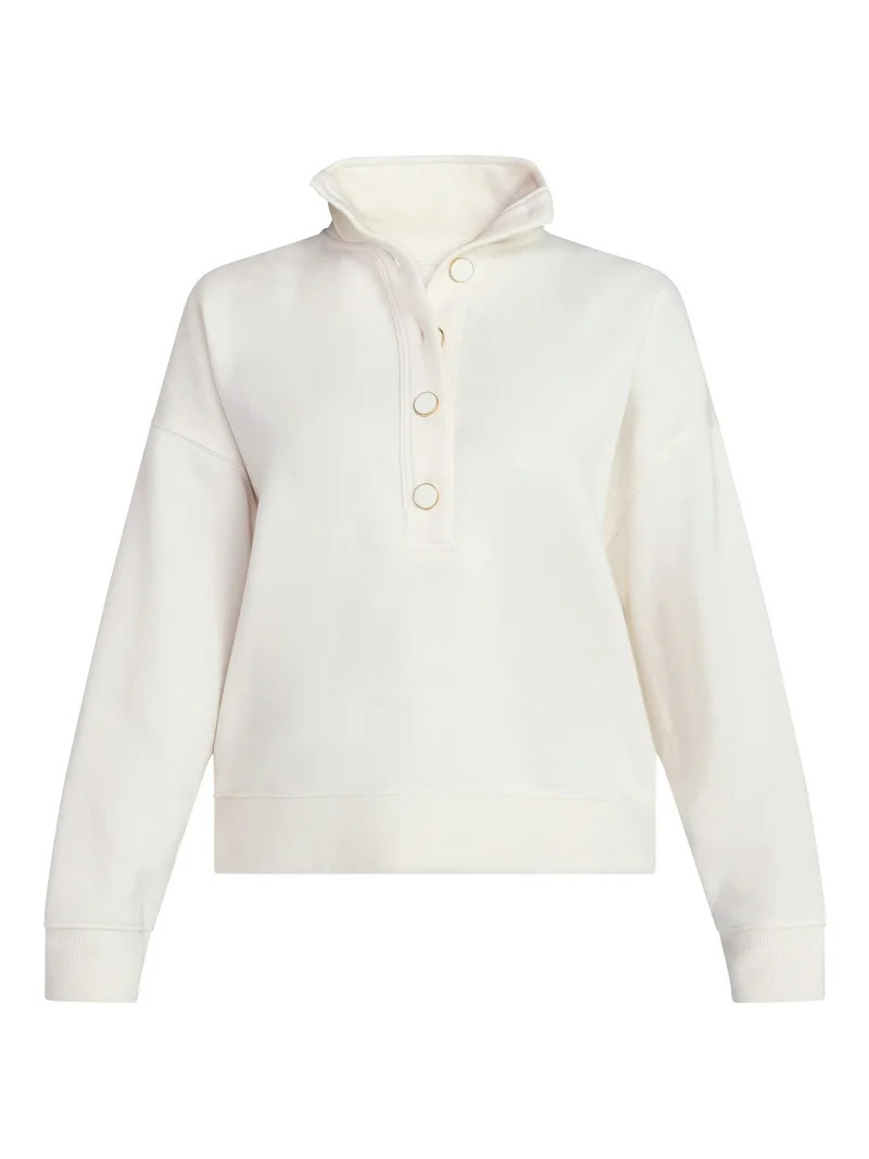 Time and Tru Women's Quarter Button Fleece Top with Long Sleeves, Size XS-XXXL | Walmart (US)