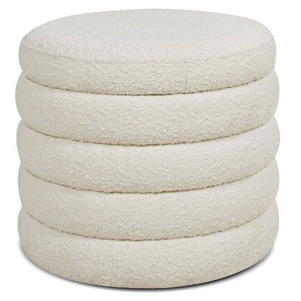 Fuji 22" Upholstered Boucle Round Storage Ottoman Ivory White | Walmart (CA)