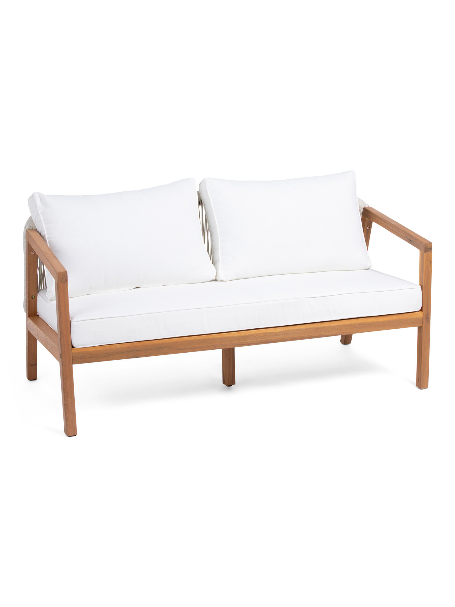 59.25x30 Outdoor Rope And Acacia Wood Loveseat Bench | Marshalls