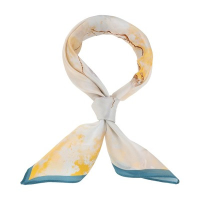Unique Bargains Print Pattern Silk Scarf Light Yellow and Charcoal 1 Pc | Target