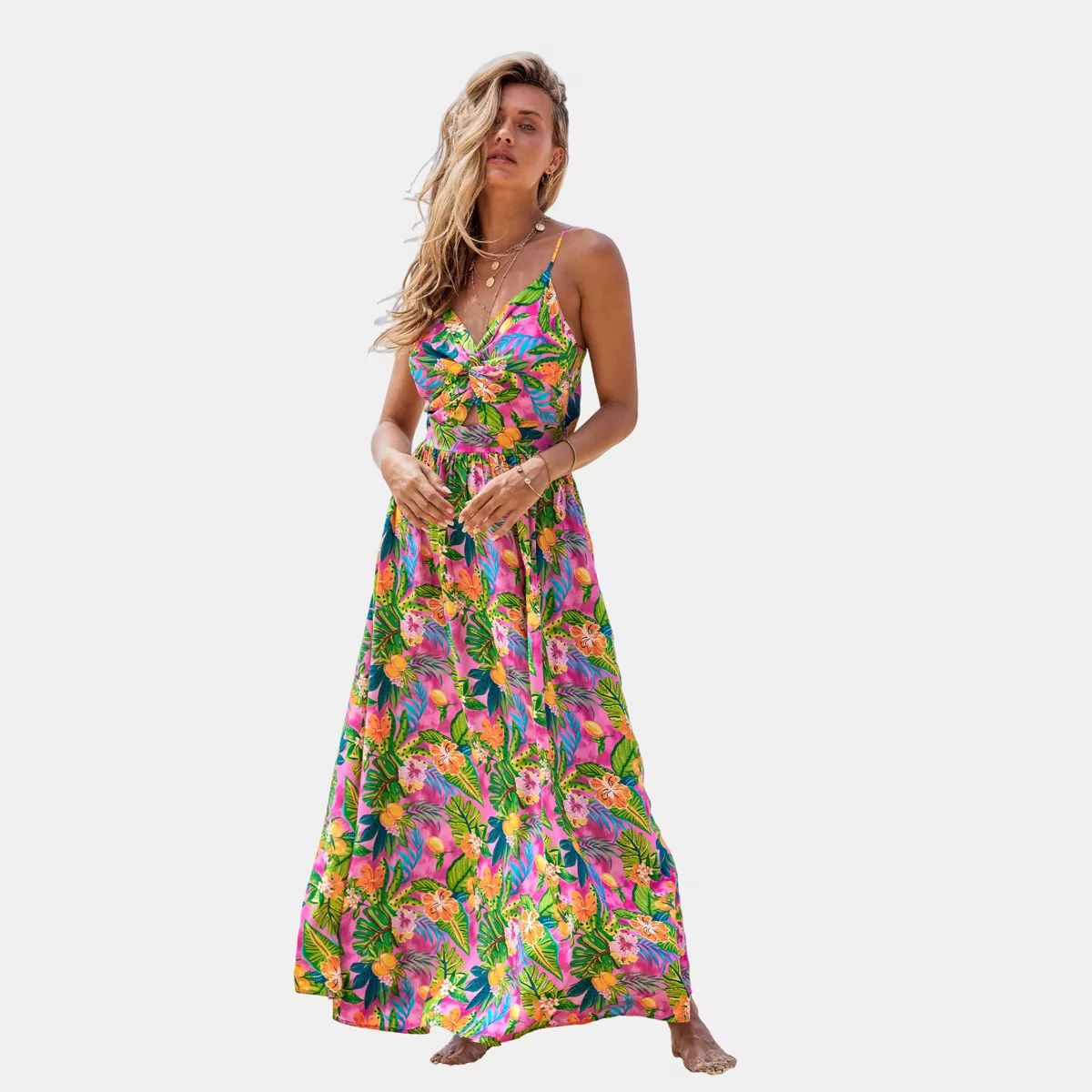 Women's Floral Print Knotted V-Neck Maxi Dress - Cupshe | Target